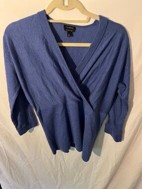 Talbots Merino Wool Periwinkle Blue Faux-Wrap V-Neck Sweater